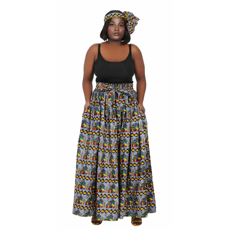 Maxi Skirt - African Hut is Home- Ankara African print Maxi Skirt with matching headwrap