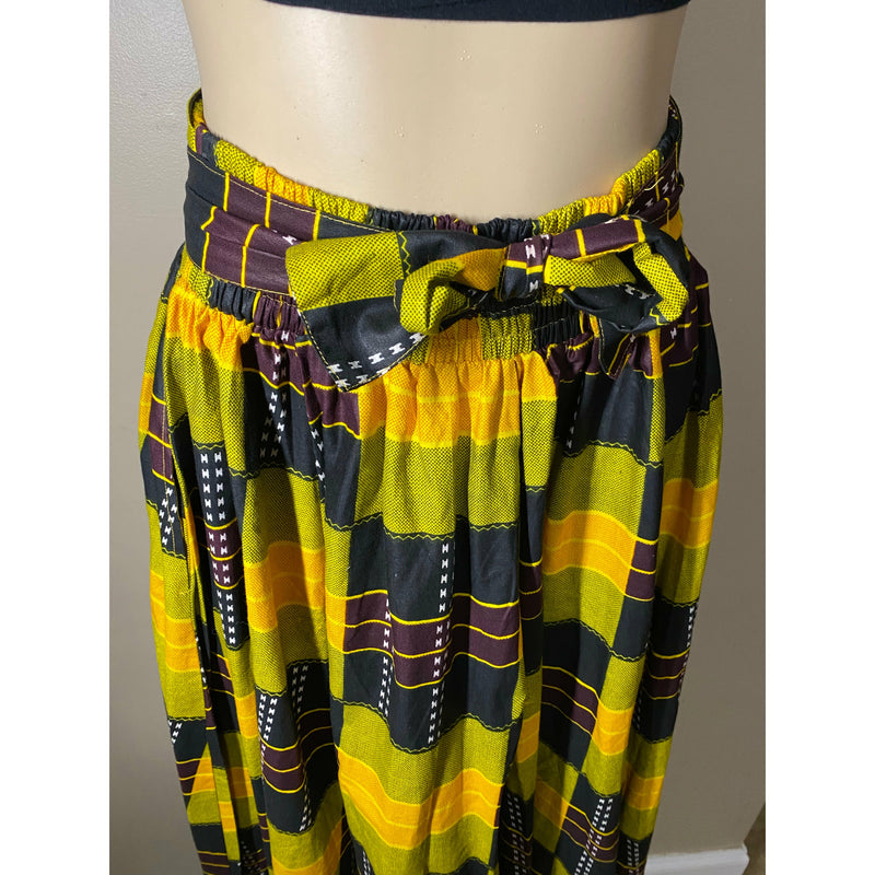 Maxi Skirt- Kente Block Print maxi skirt with matching head wrap - Afrocentric Boutique
