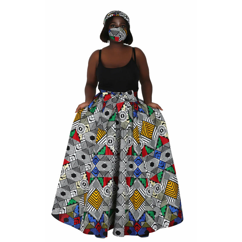 Maxi Skirt - Tribal Artwork - Ankara Maxi Skirt with matching head wrap