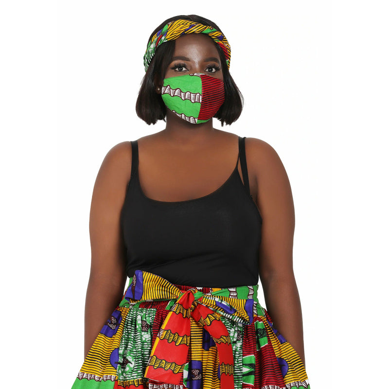 Maxi Skirt - Electric Vibes - Ankara African print Maxi Skirt with matching headwrap
