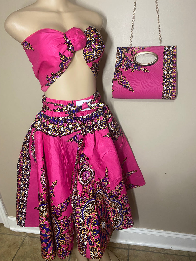 Midi Skirt Sets - Star Power MIDI Skirt Set - with matching head wrap and purse - Afrocentric Boutique