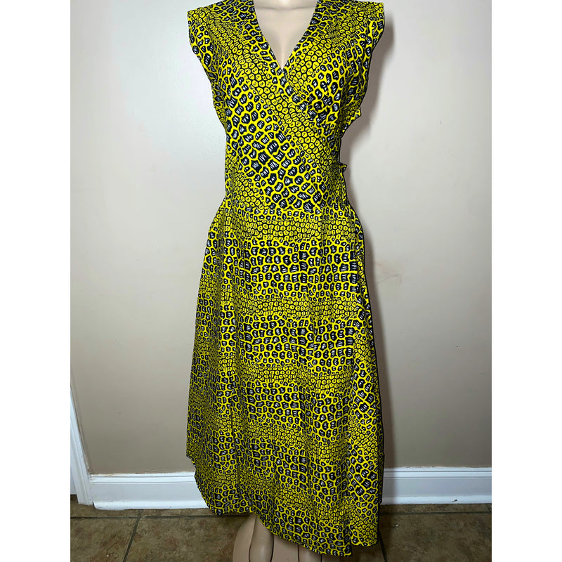 Wrap Dress - Ankara Print Sleeveless Wrap Dress with matching Head Wraps