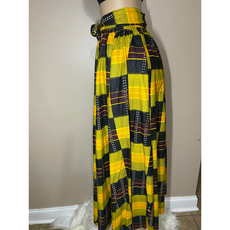Maxi Skirt- Kente Block Print maxi skirt with matching head wrap - Afrocentric Boutique