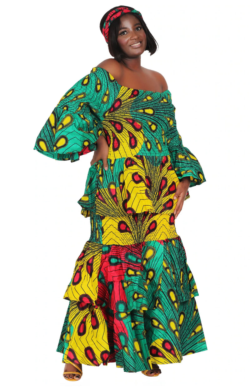 Dress Skirt Set - Belle Sleeve Ankara Skirt Set with head wrap