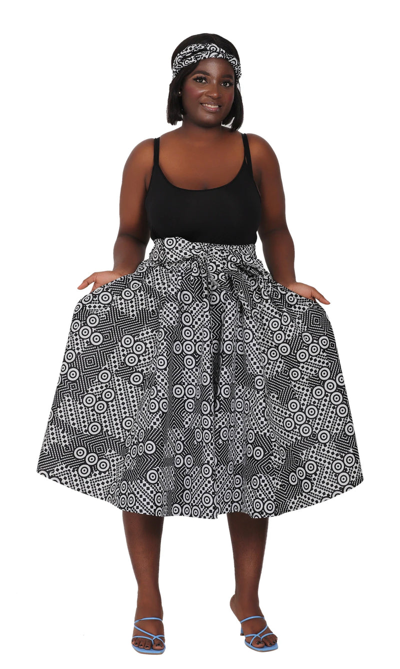 Midi Skirt- Going in Circles- Ankara African print Midi Skirt with matching headwrap