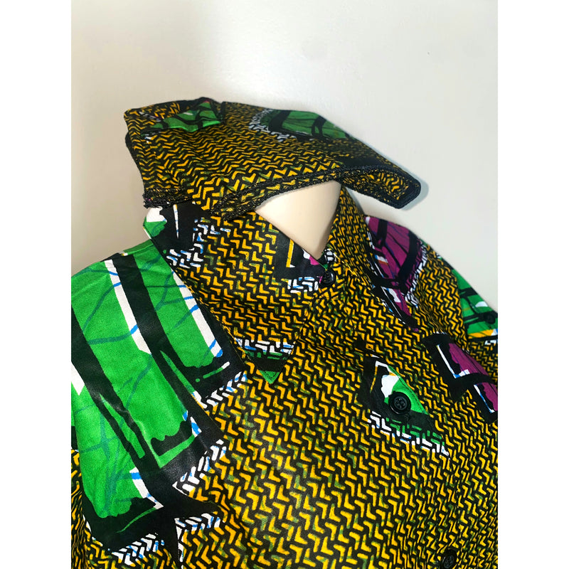 Dress Hi/Lo - Ankara Hi/Low Shirt Dress with matching head wrap/Waist Tie