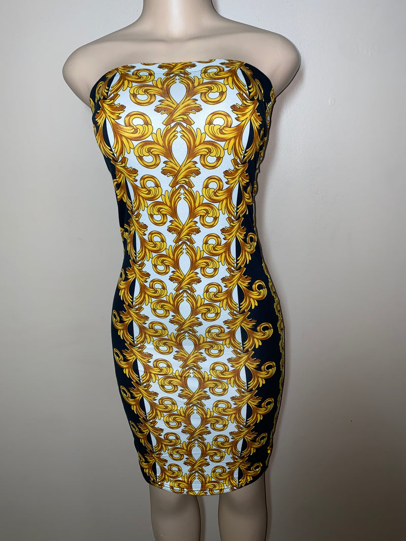 Dress- Bodycon- Golden Frills Tube Dress
