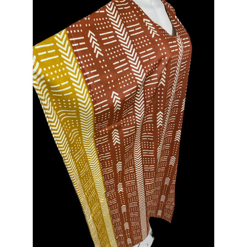 Kaftan - Mud Cloth Print with matching head wrap - Afrocentric Boutique