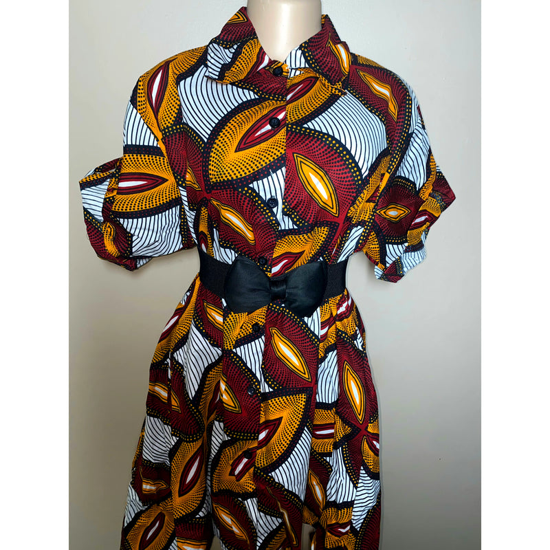 Dress Hi/Lo - Ankara Hi/Low Shirt Dress with matching head wrap/Waist Tie