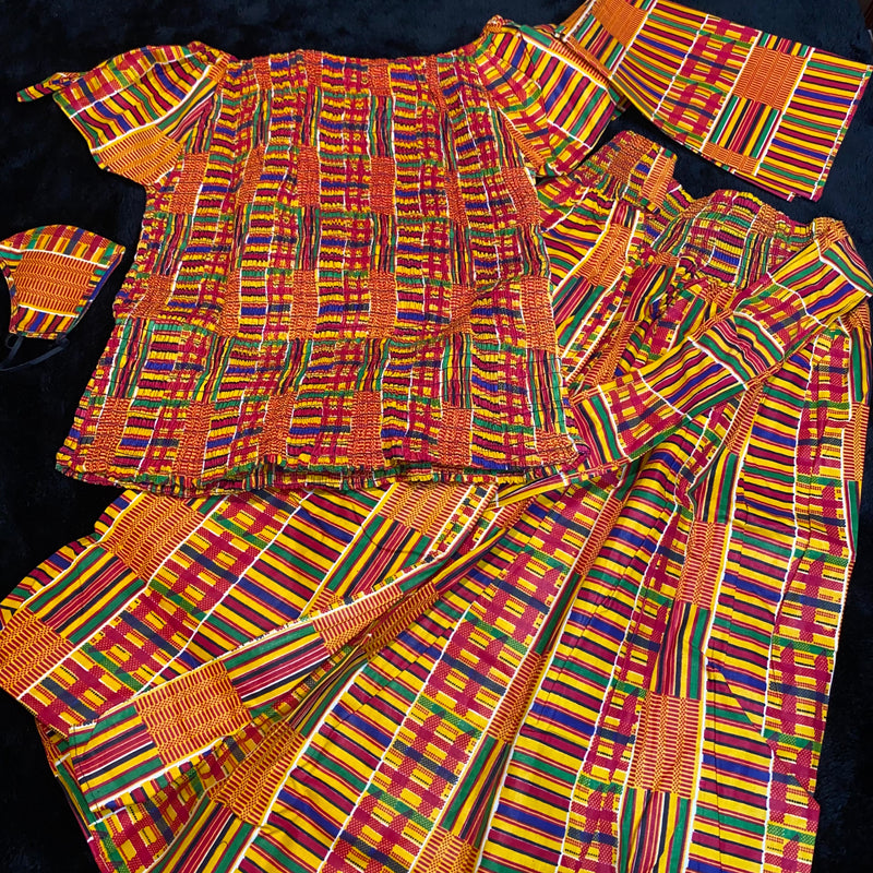 Skirt Set - Midi Skirt Set in Kente Print  Skirt Set with head wrap