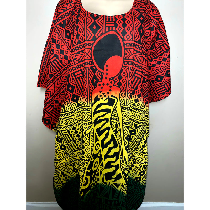 Kaftan- Rasta - African Lady on Mud cloth Print with Matching Head Wrap