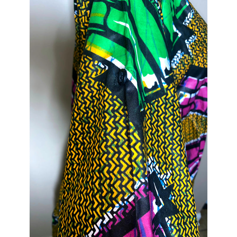 Dress Hi/Lo - Ankara Hi/Low Shirt Dress with matching head wrap/Waist Tie