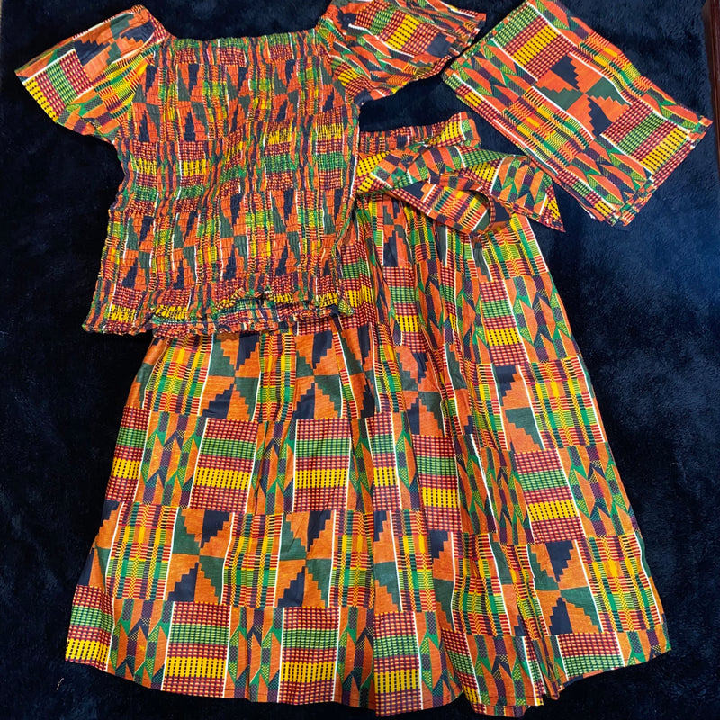 Skirt Set - Midi Skirt Set in Kente Print  Skirt Set with head wrap