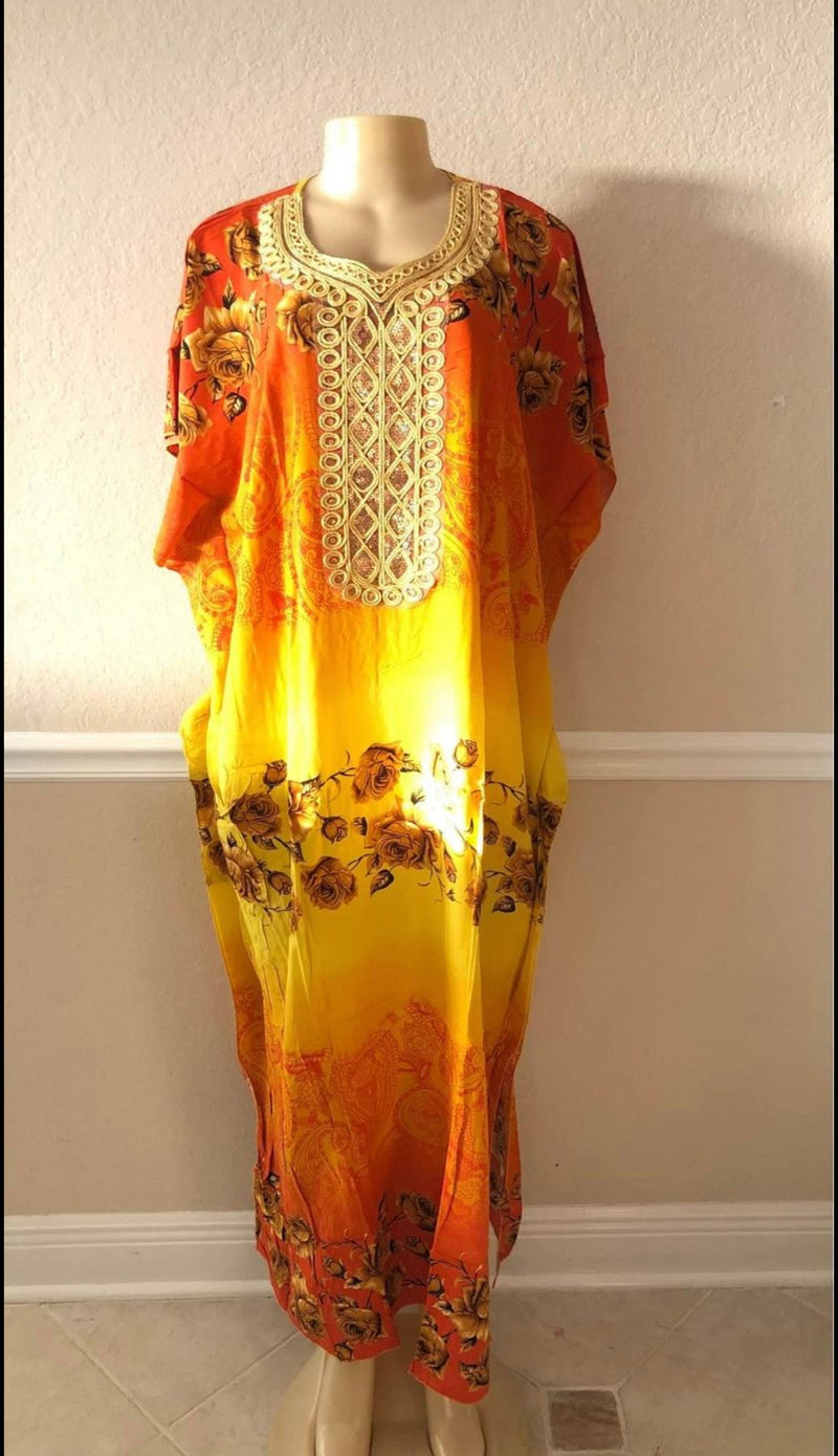 Kaftan - Gold Embroidery Square front Kaftan with Matching Head Wrap