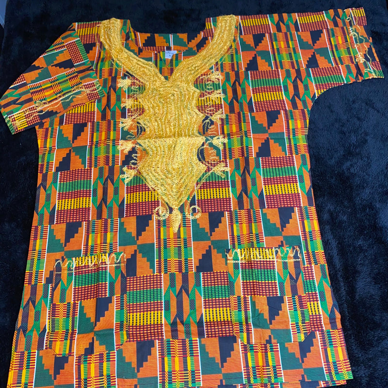 Men's Top- Embroidered Kente Print  African Top