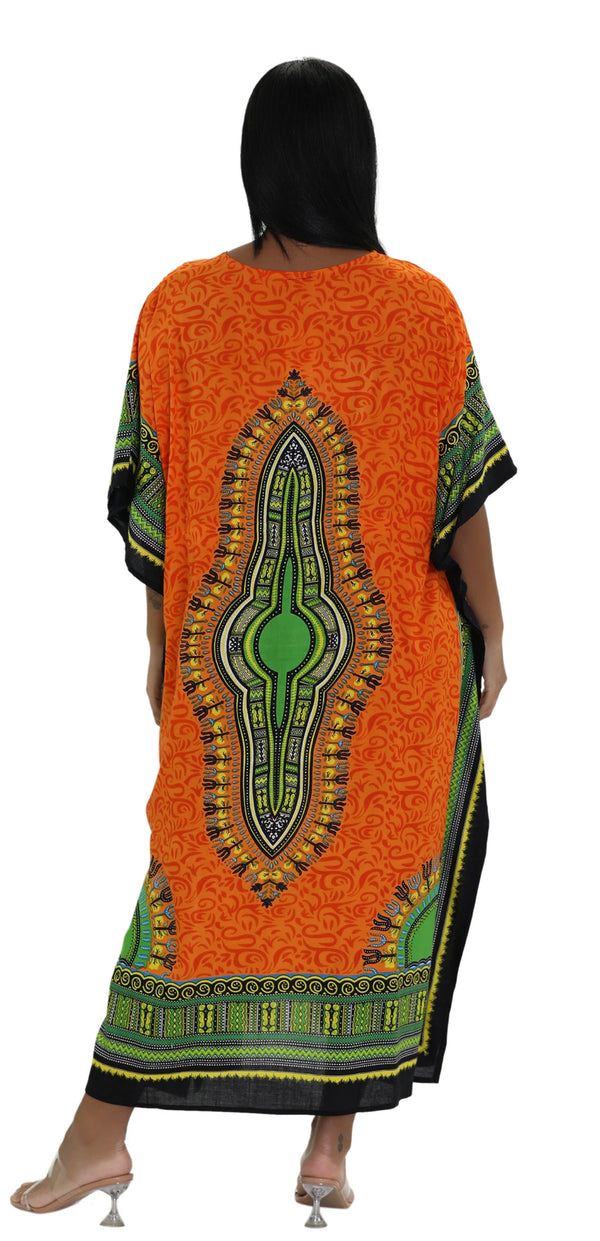 Kaftan- Traditional Dashiki and Swirls Print draw string Kaftan with Matching Head Wrap