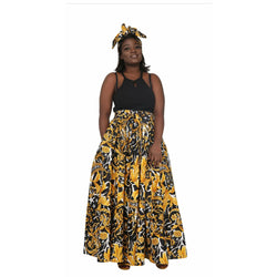 Maxi Skirt - Medusa Black and Gold Maxi Skirt with Matching Head wrap