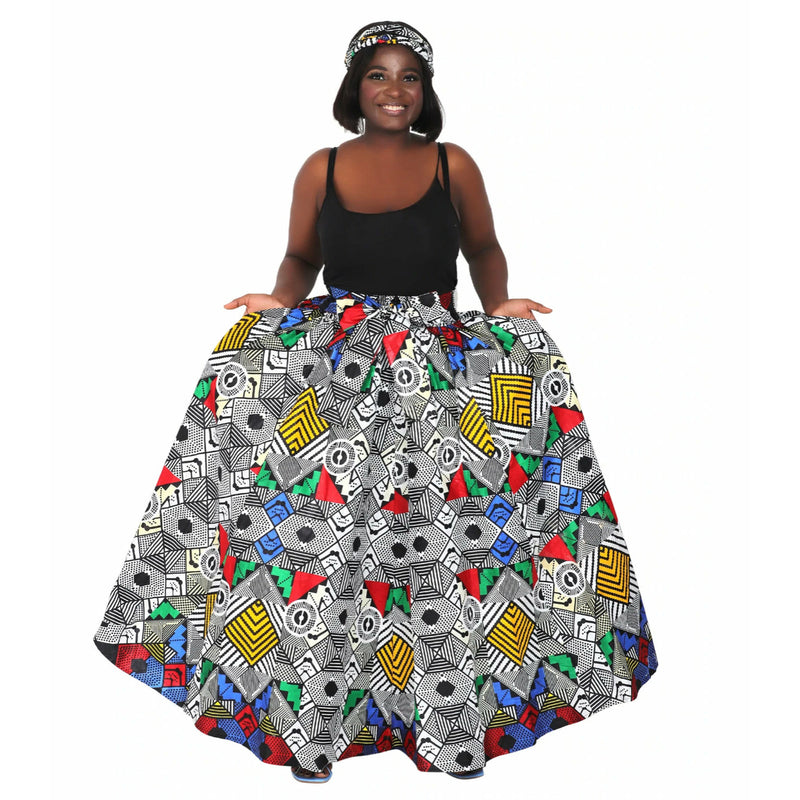 Maxi Skirt - Tribal Artwork - Ankara Maxi Skirt with matching head wrap