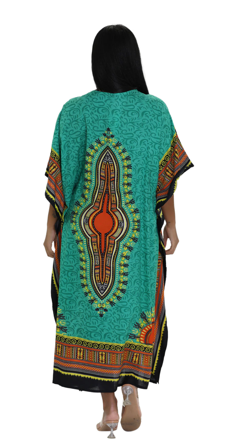 Kaftan- Traditional Dashiki and Swirls Print draw string Kaftan with Matching Head Wrap