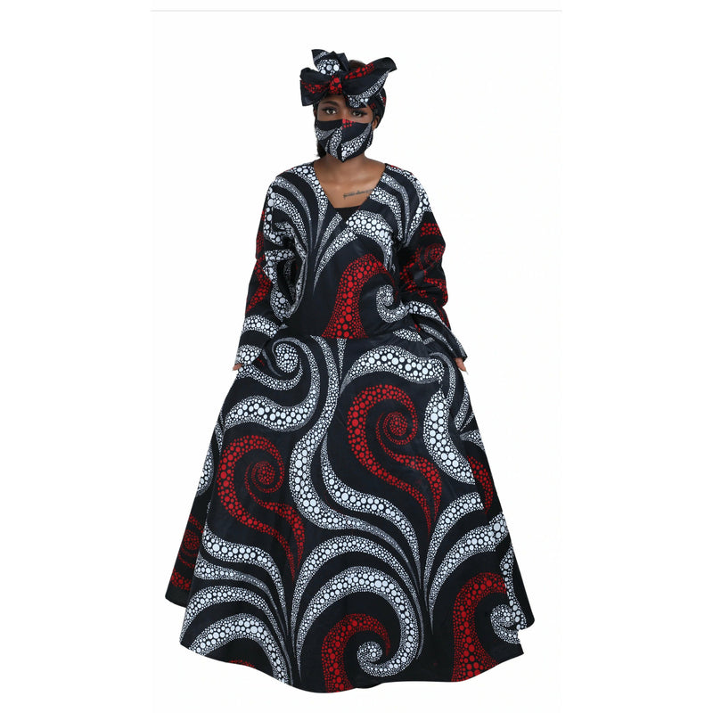 Wrap Dress- Ankara print Wrap Dress With Belle Sleeves and Matching Head Wrap