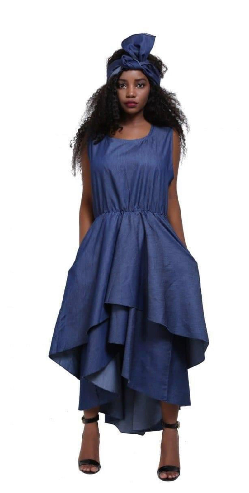 Dress Hi/Lo - Denim Hi/Low Dress with matching head wrap