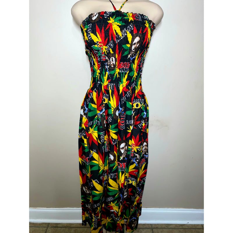 Rasta Sun Dress- Marley/Rasta Maxi Dress with tie neck