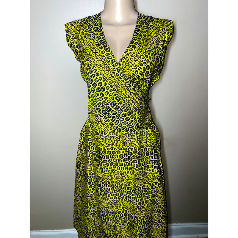 Wrap Dress - Ankara Print Sleeveless Wrap Dress with matching Head Wraps