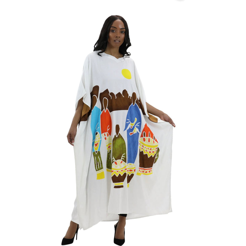 Kaftan - Family day out Print Kaftan with Matching Head Wrap