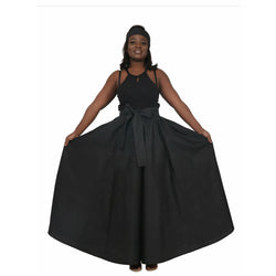 Women Pants Palazzo - Ankara African Black Palazzo Pants with Matching Head wrap