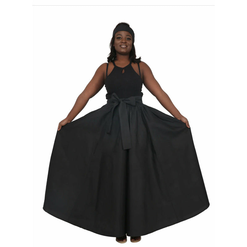 Women Pants Palazzo - Ankara African Black Palazzo Pants with Matching Head wrap