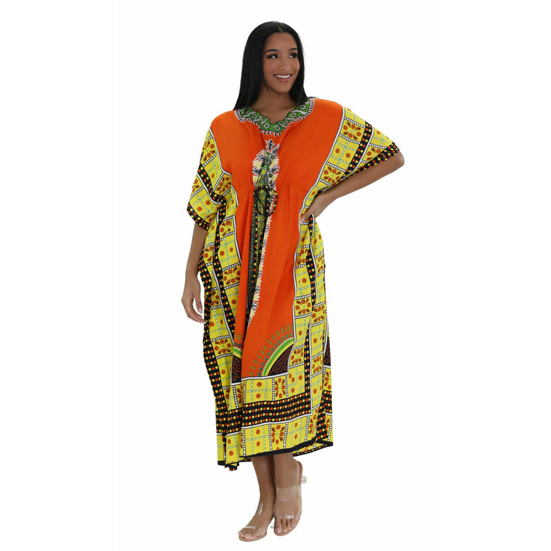 Kaftan- Traditional Dashiki Print draw string Kaftan with Matching Head Wrap