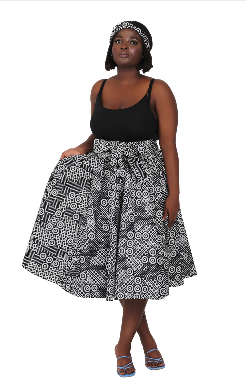 Midi Skirt- Going in Circles- Ankara African print Midi Skirt with matching headwrap