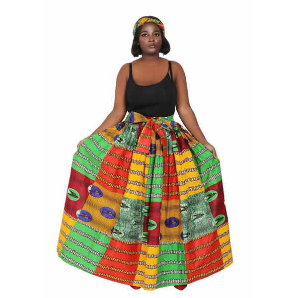 Maxi Skirt - Electric Vibes - Ankara African print Maxi Skirt with matching headwrap