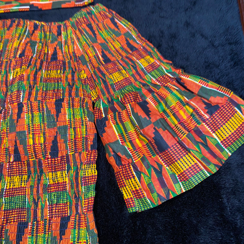 Shirt/Top- Kente Scrunch top with Ruffle Sleeves and matching head wrap