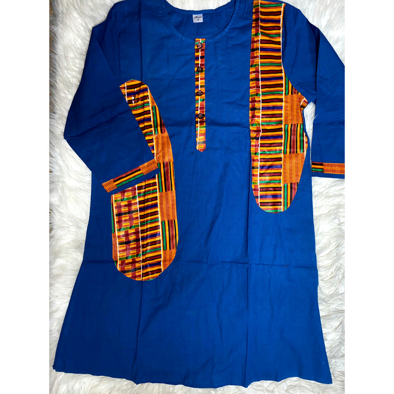 Men's Set- m444 African walking suit with Kurta Top and Kente Trim- 3pc Set