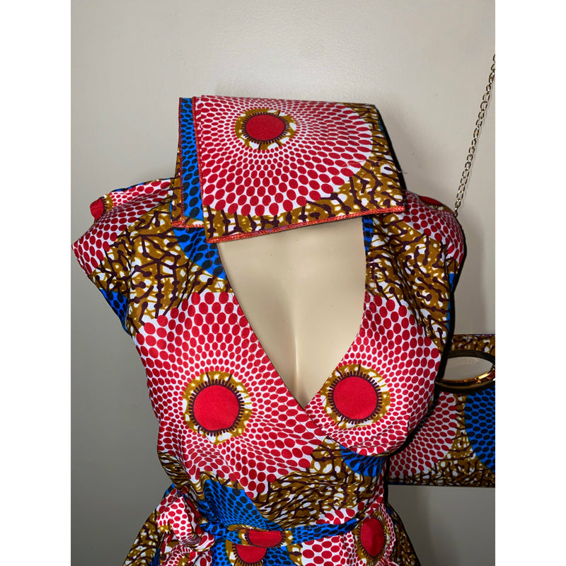 Wrap Dress - African print Wrap dress with matching head wraps and purse
