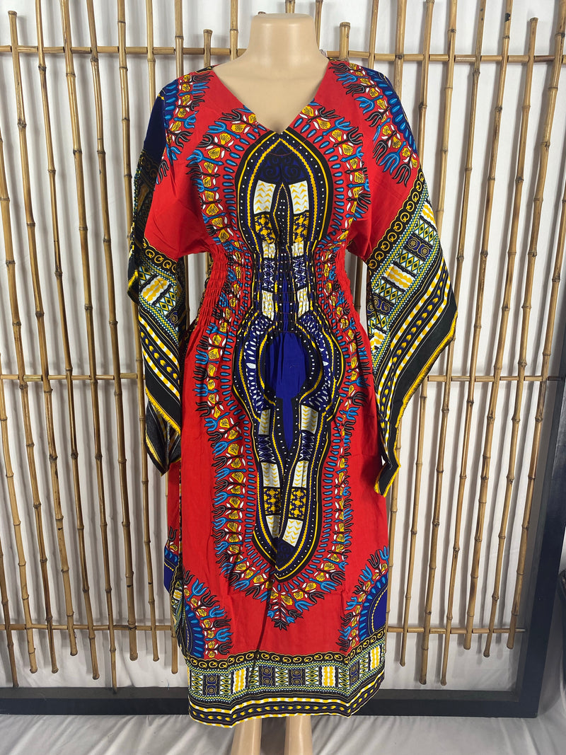 Dress AP- Soul Sistah Butterfly Sleeve Dashiki Print Dress - Afrocentric Boutique