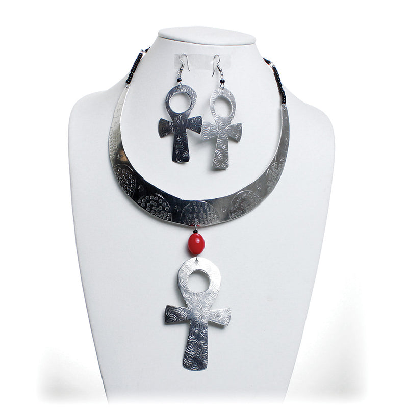 Jewelry Set - Ankh Silver Jewelry Set 2pc set- Earrings and Necklace