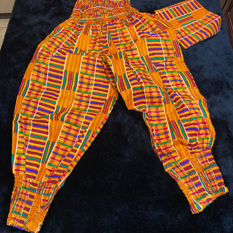 Pants - Harem Ankara Kente Print Pants with Matching Head wrap