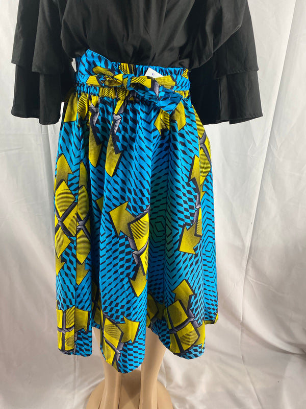 Blue and yellow - Ankara Midi Skirt