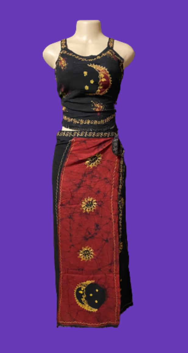Women Sets- Moon Goddess wrap skirt set (plus) Red/black - Afrocentric Boutique