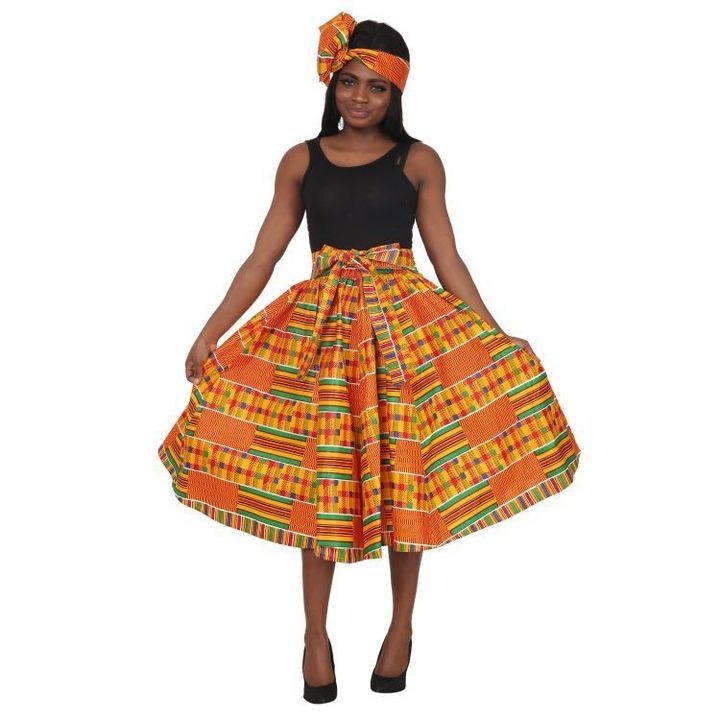 Midi Skirt - Kente - Midi Skirt with matching head wrap - Afrocentric Boutique