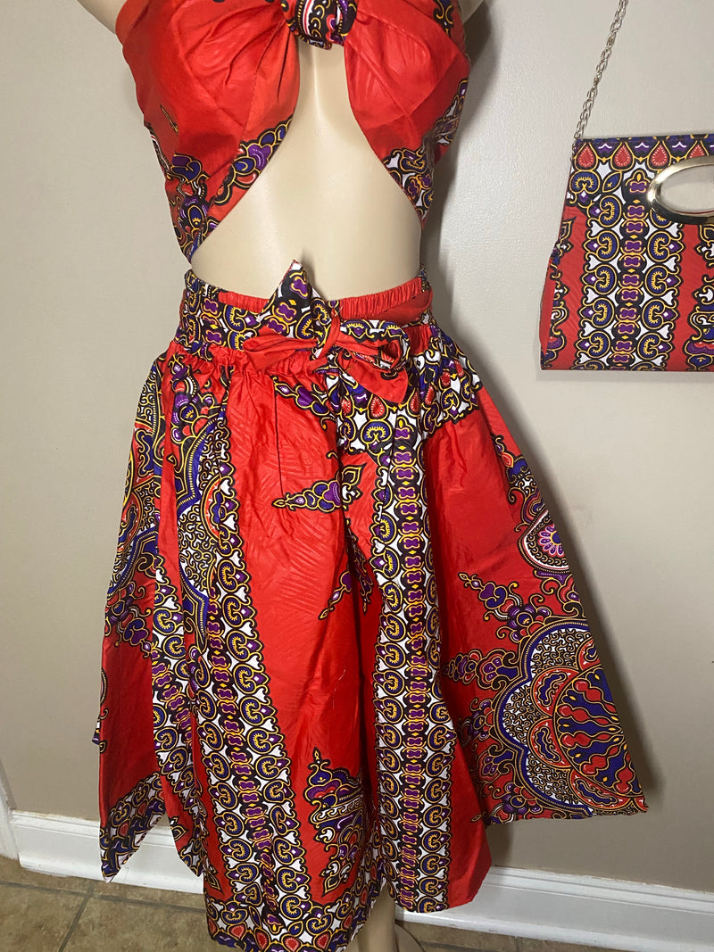 Midi Skirt Sets - Star Power MIDI Skirt Set - with matching head wrap and purse - Afrocentric Boutique