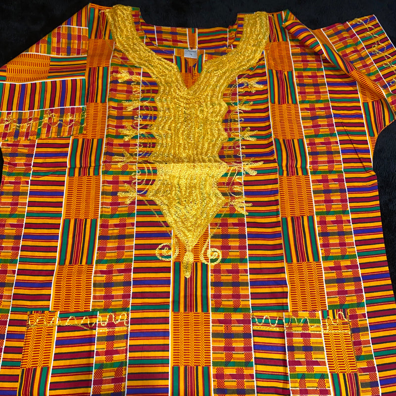 Men's Top- Embroidered Kente Print  African Top