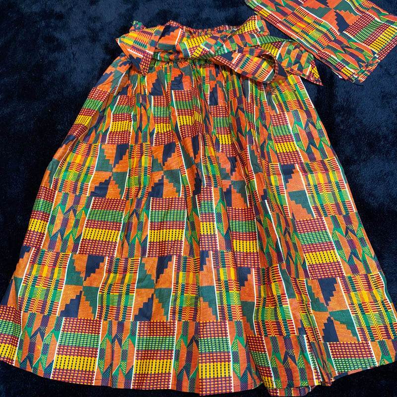 Skirt Set - Midi Skirt Set in Kente Print  Skirt Set with head wrap
