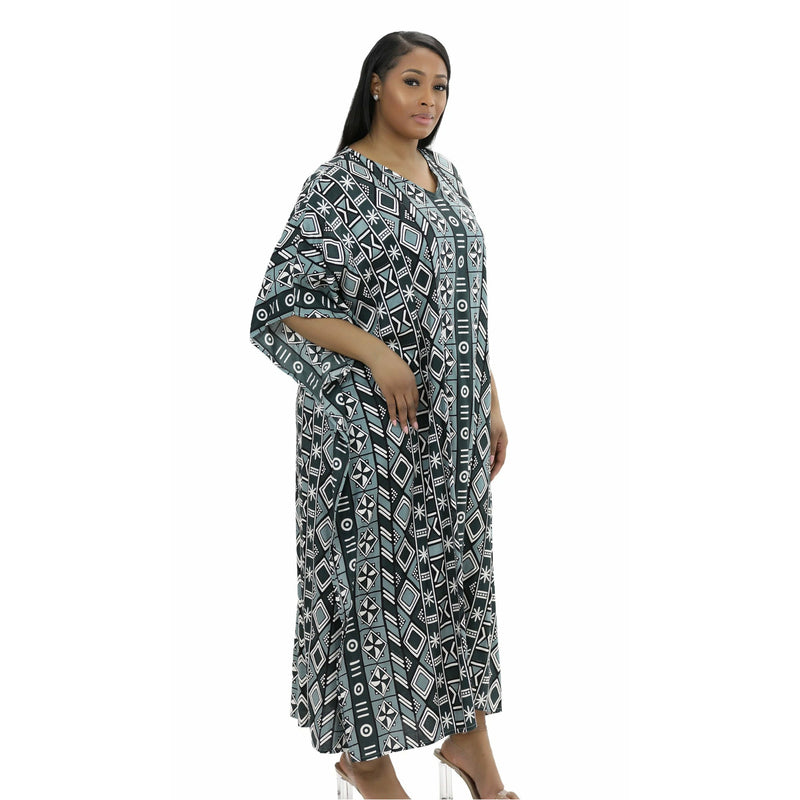 Kaftan - Tribal Mud Cloth Print Kaftan with matching head wrap - Afrocentric Boutique