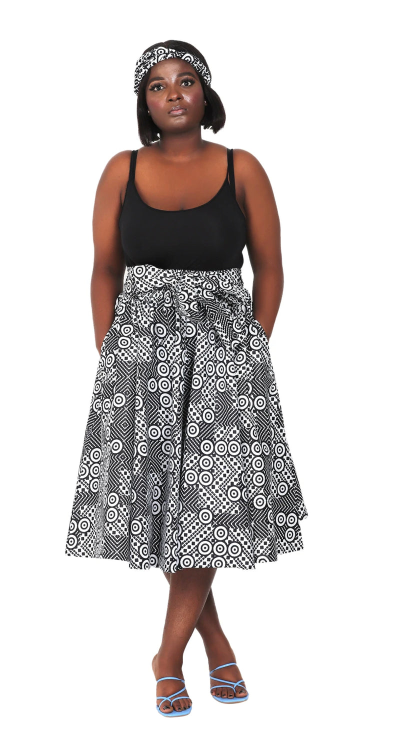 Midi Skirt- Going in Circles- Ankara African print Midi Skirt with matching headwrap