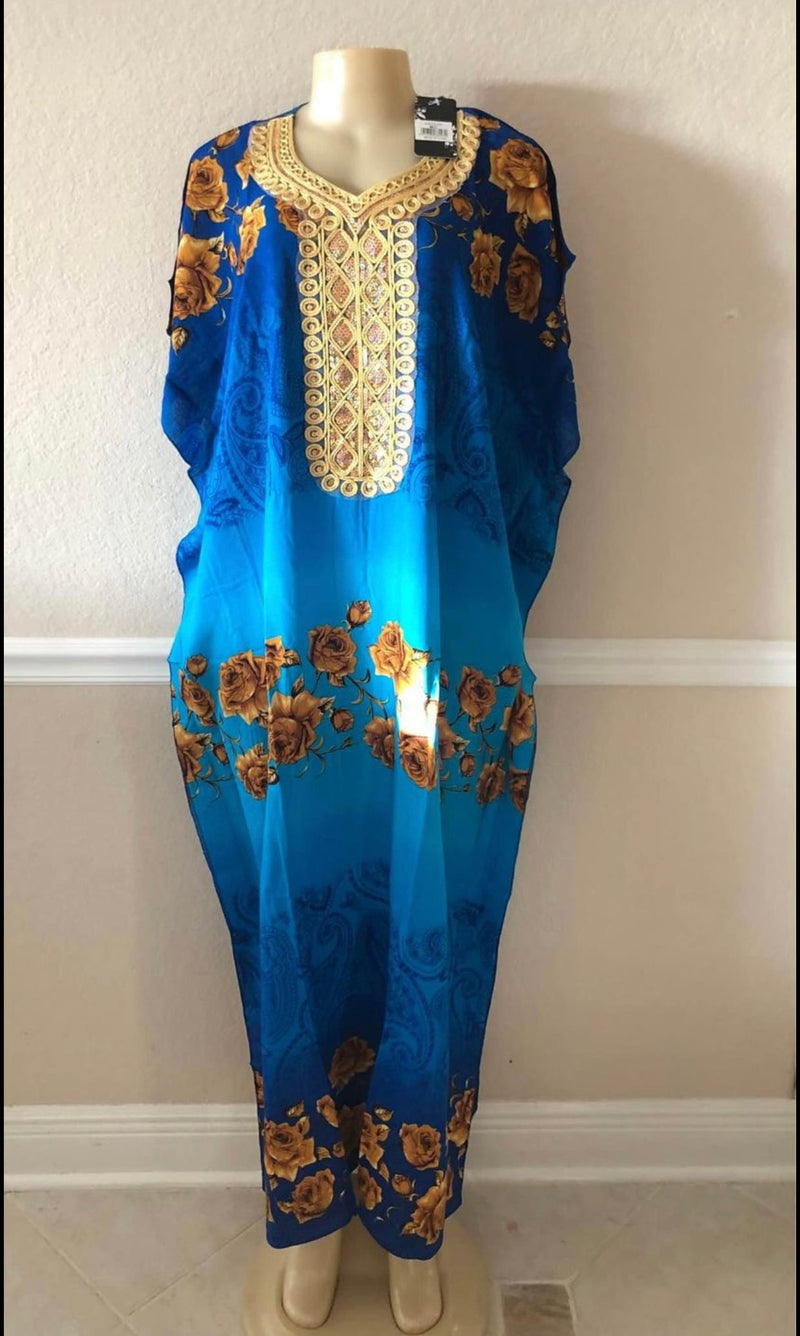 Kaftan - Gold Embroidery Square front Kaftan with Matching Head Wrap