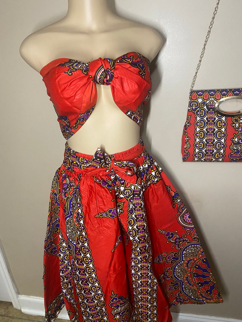 Midi Skirt Sets - Star Power MIDI Skirt Set - with matching head wrap and purse - Afrocentric Boutique
