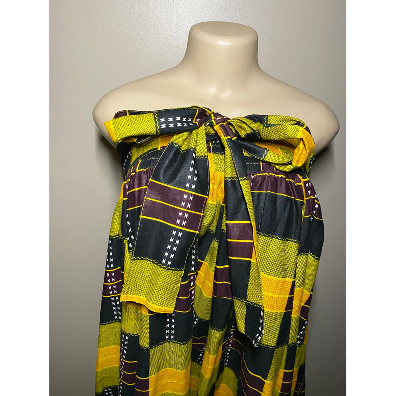 Maxi Skirt- Kente Block Print maxi skirt with matching head wrap - Afrocentric Boutique